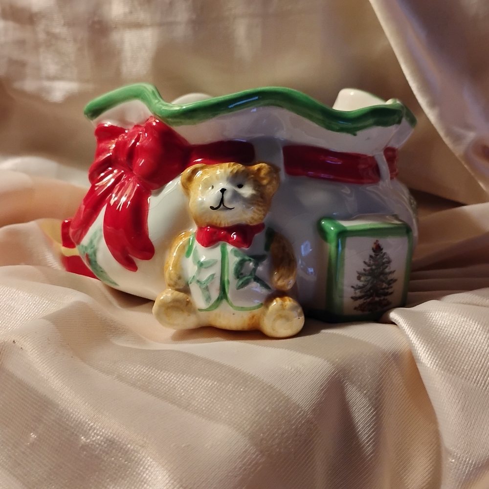 Spode Holiday Vase with Teddy Bear - Red and Green